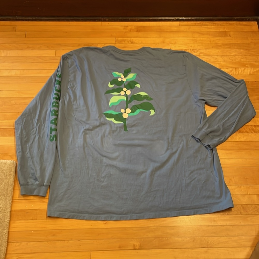 Starbucks Blue/Gray Long Sleeve Tee with Graphic Design